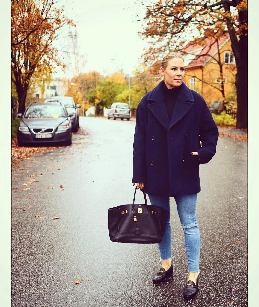 fall outfits with peacoat 2026 + Navy Peacoat With Denim and Loafers