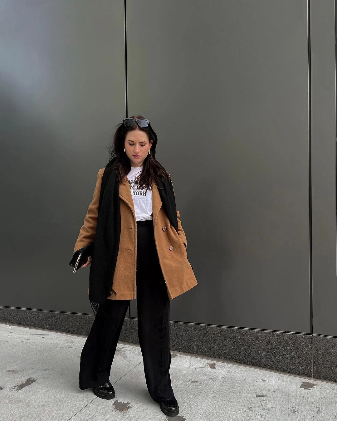 fall outfits with peacoat 2026 + Camel Peacoat With Black Wide-Leg Ease