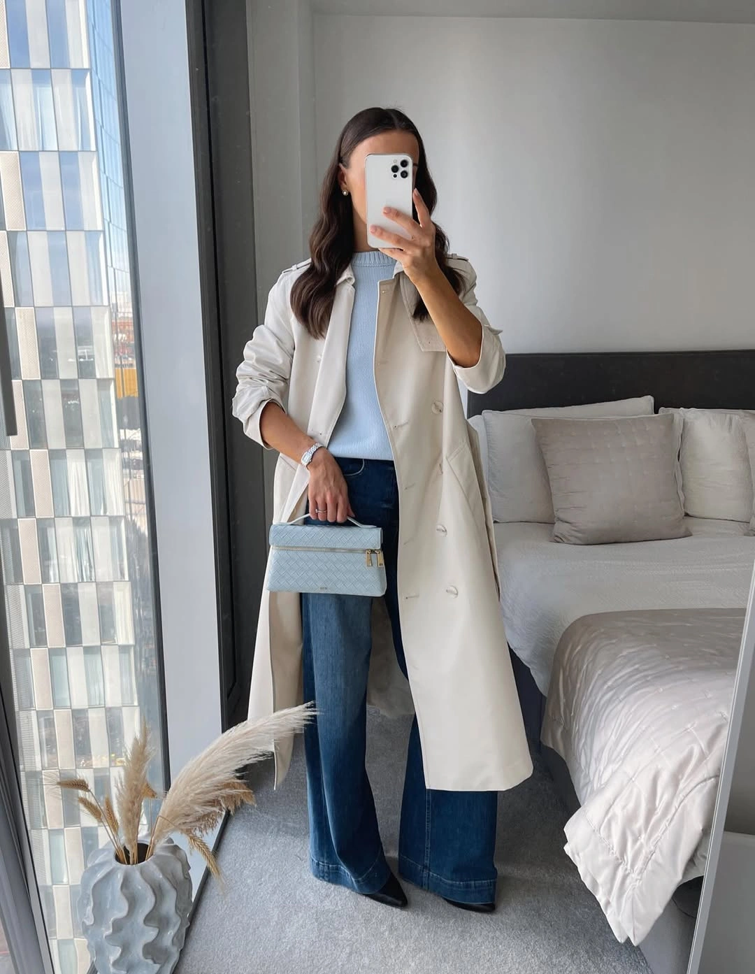 fall outfits with peacoat 2026 + Cream Outerwear With Denim and Powder Blue