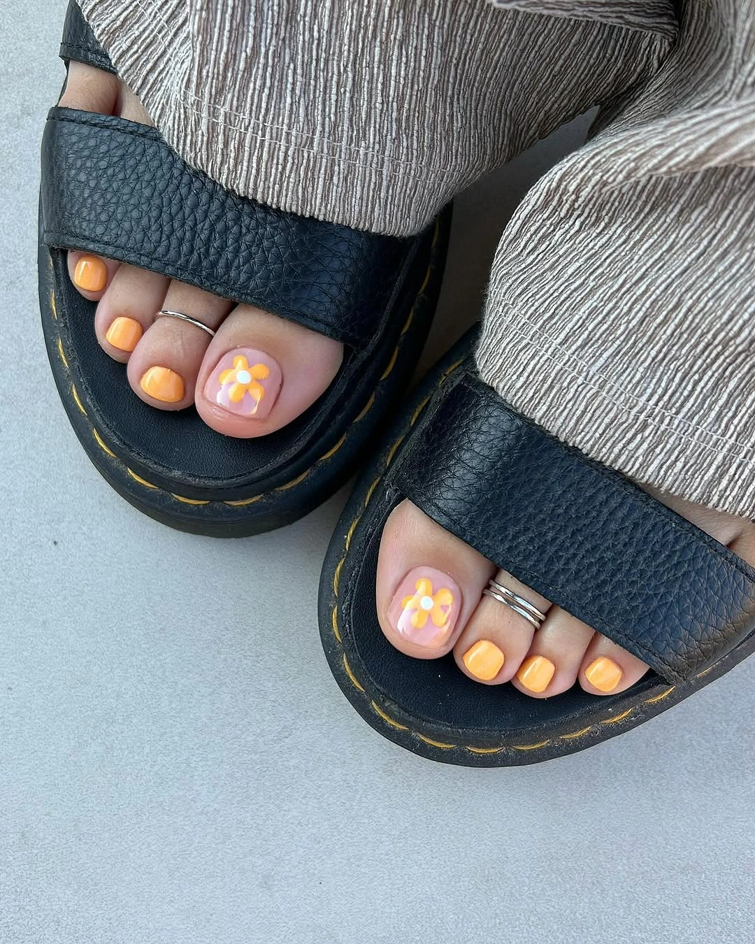 fall pedicure ideas 2026 Pastel Fall Pedicure With Yellow Floral Accents