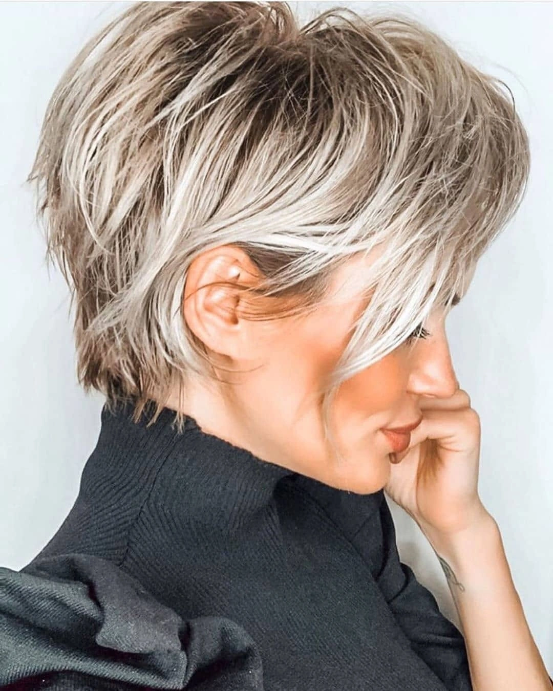 fall pixie haircut ideas 2026 Shadow-Rooted Blonde Bixie With Sweeping Layers
