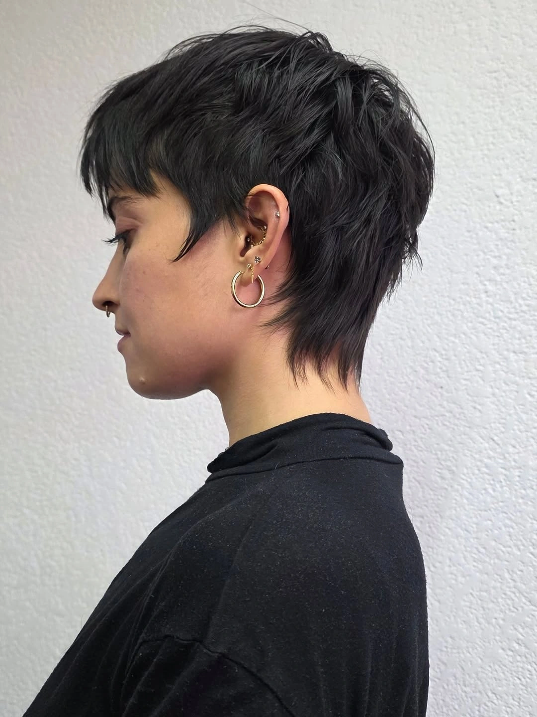 fall pixie haircut ideas 2026 Shaggy Black Pixie With Micro Bangs