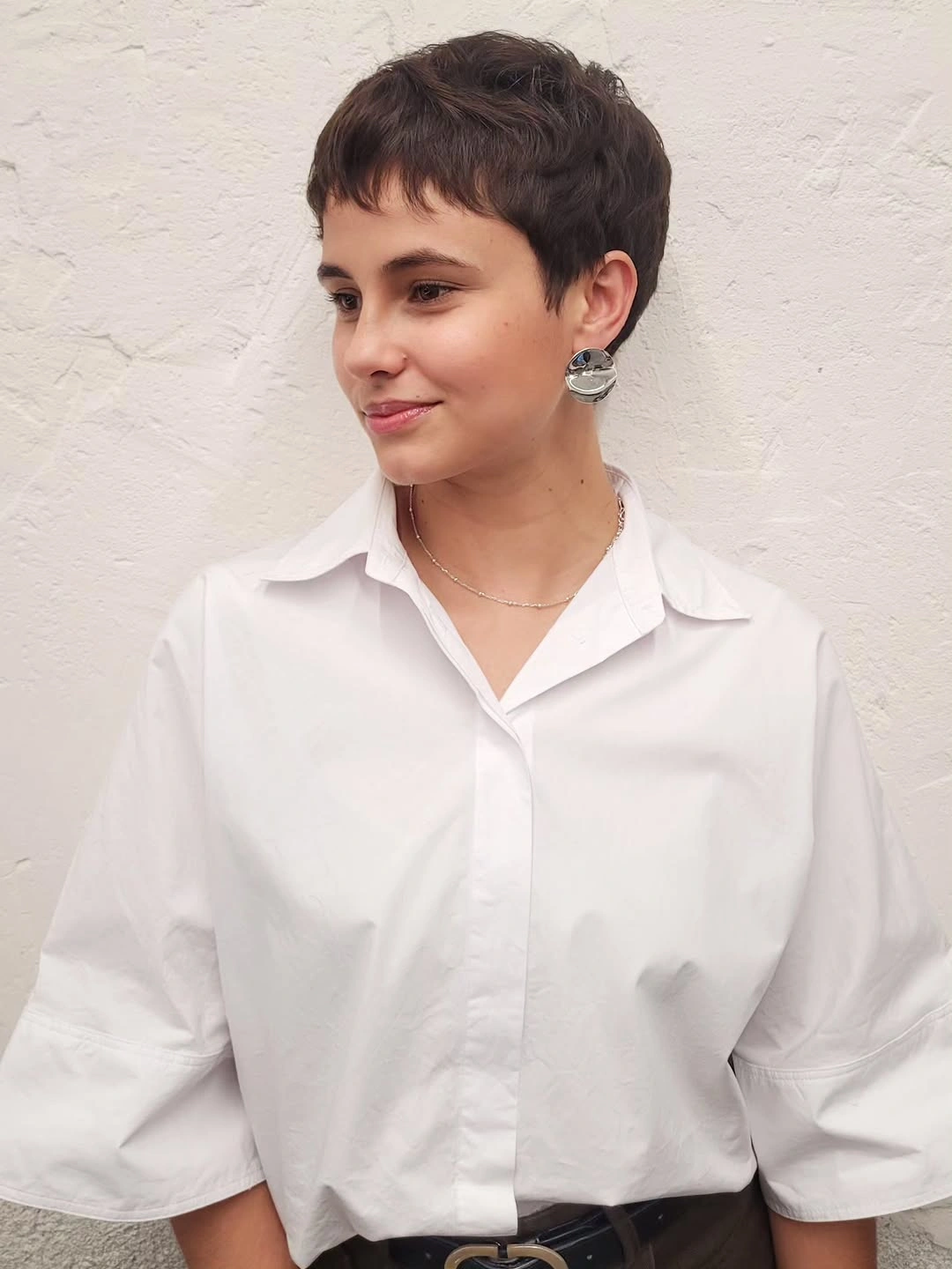 fall pixie haircut ideas 2026 Minimal Brunette Pixie With a Soft Cropped Fringe