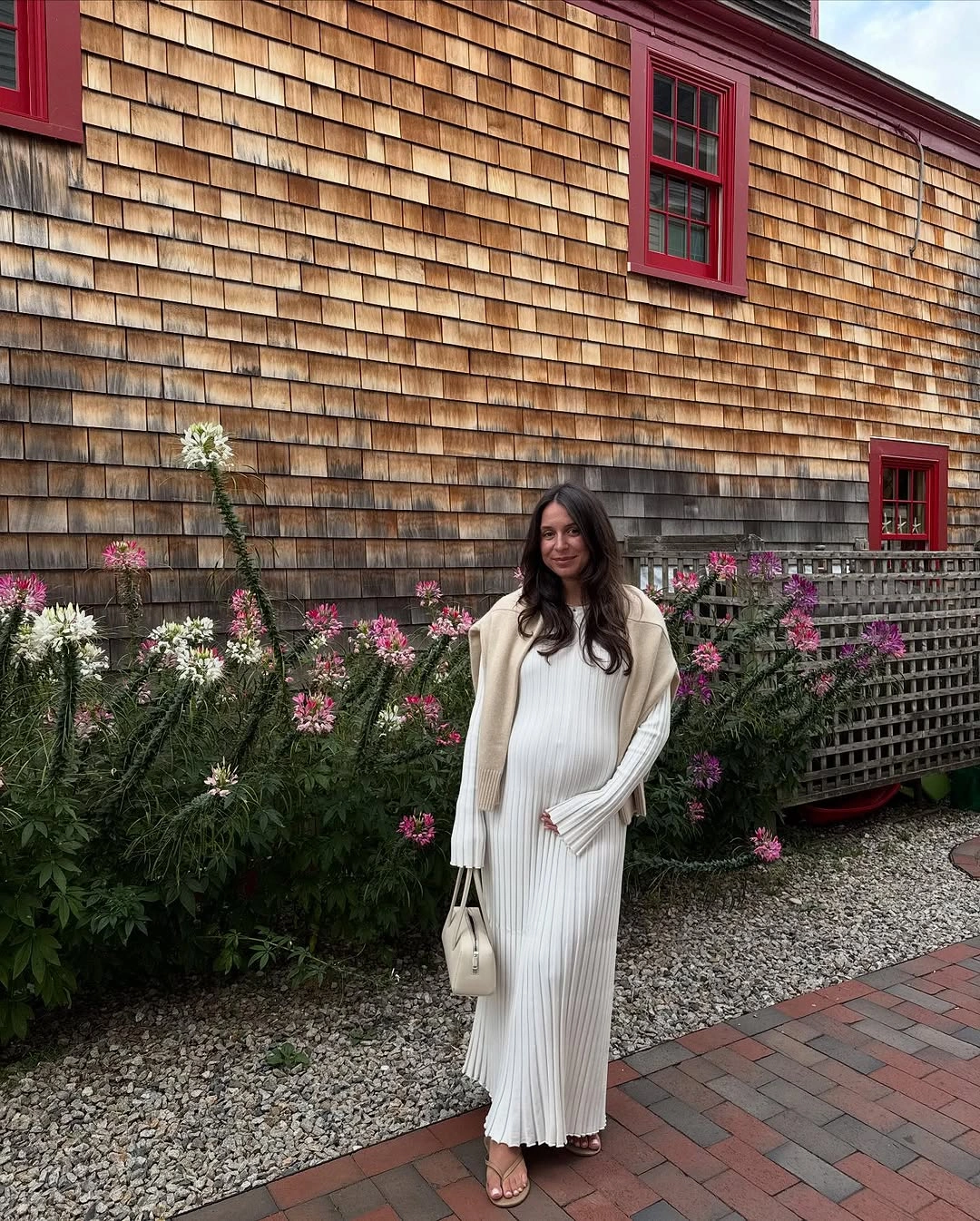fall pregnancy outfits 2026 + Soft White Knit Dressing for an Elegant Early-Fall Moment