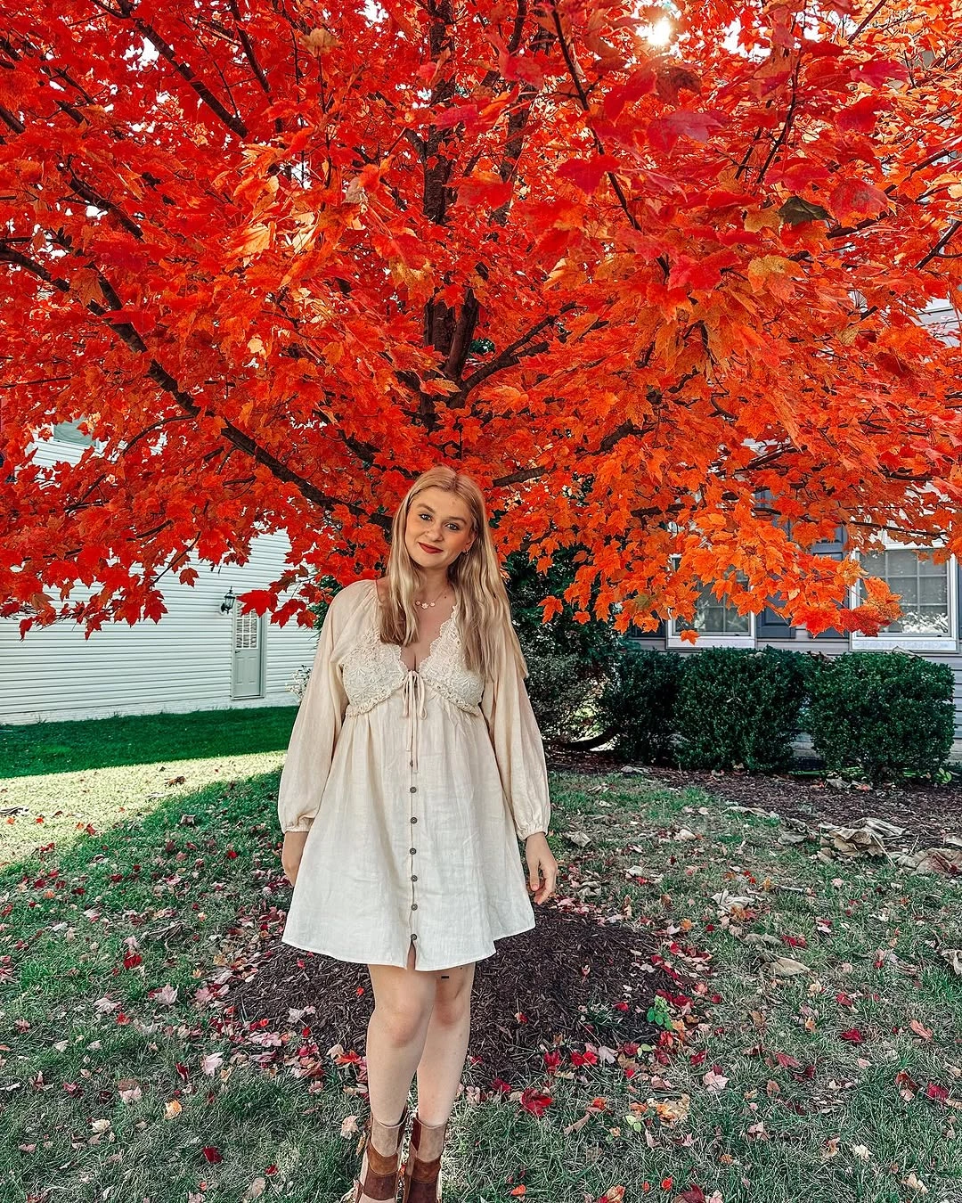 fall pregnancy outfits 2026 + Romantic Button-Front Dress for Peak Foliage Days