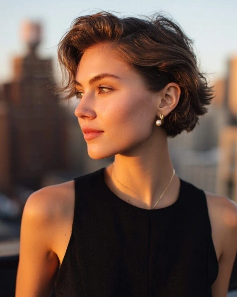 fall short haircuts 2026 + Soft Brunette Bixie With Golden Fall Movement