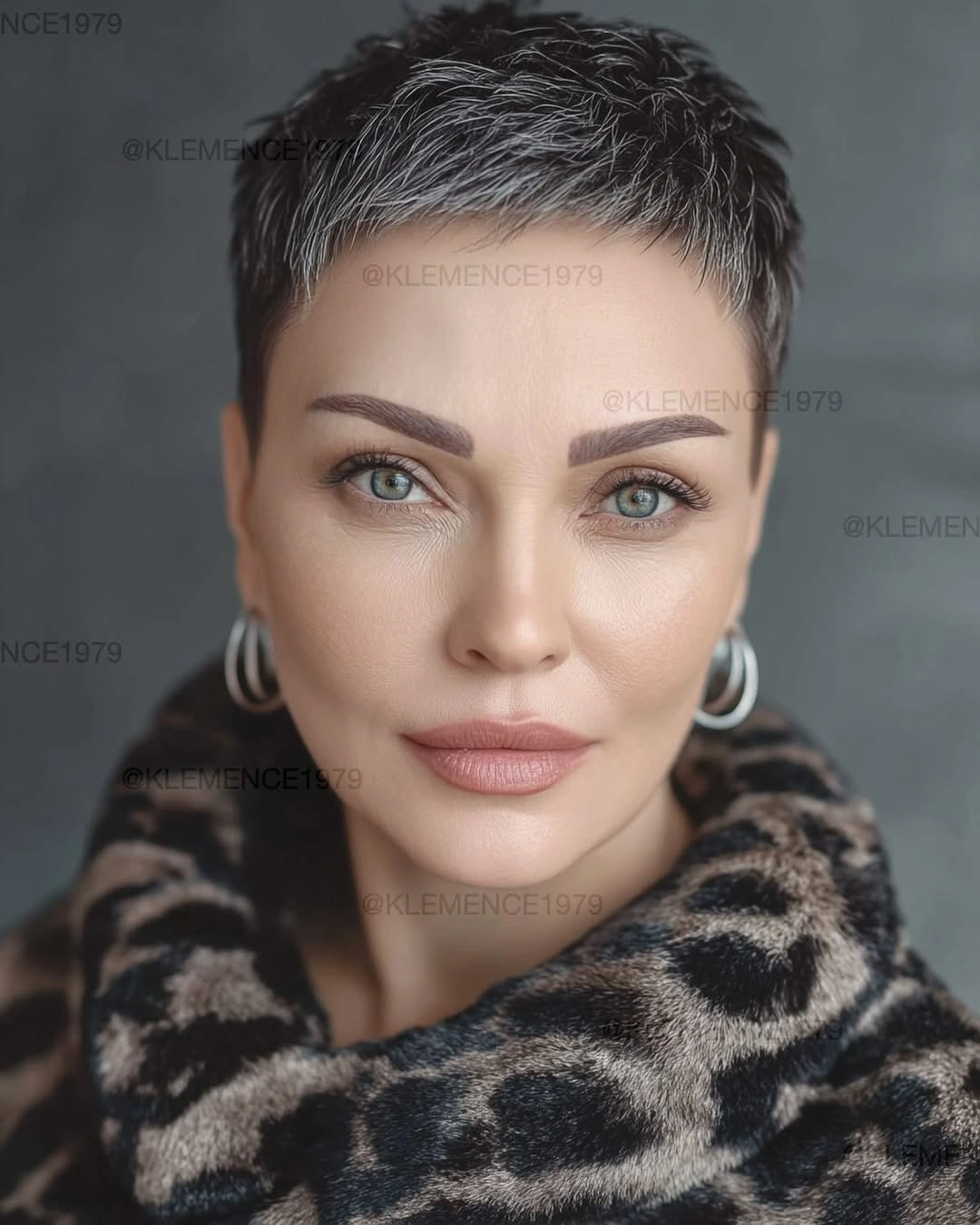fall short haircuts 2026 + Salt-And-Pepper Crop With Leopard-Print Drama