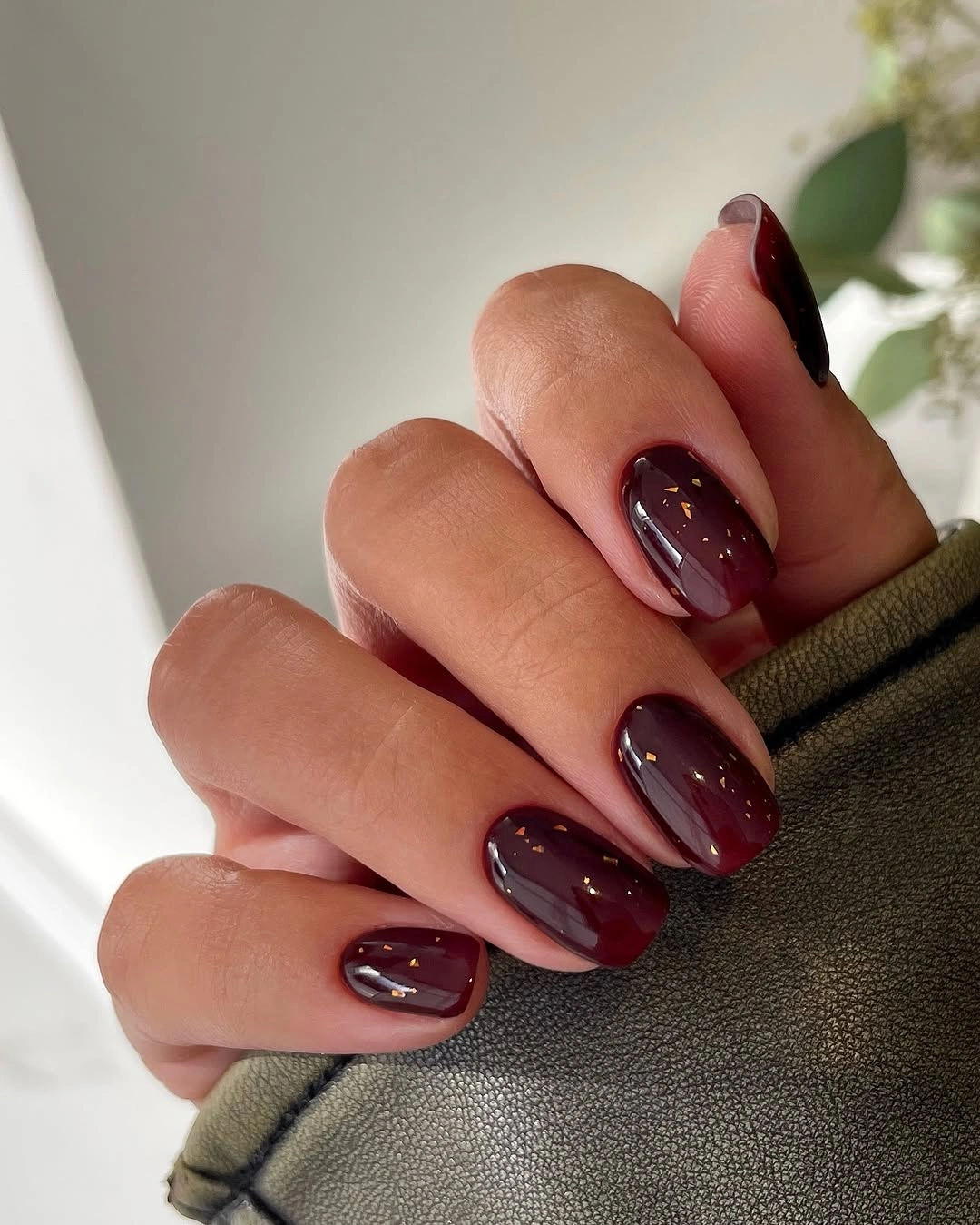 fall short nails 2026 Wine Short Nails With Rounded Gloss