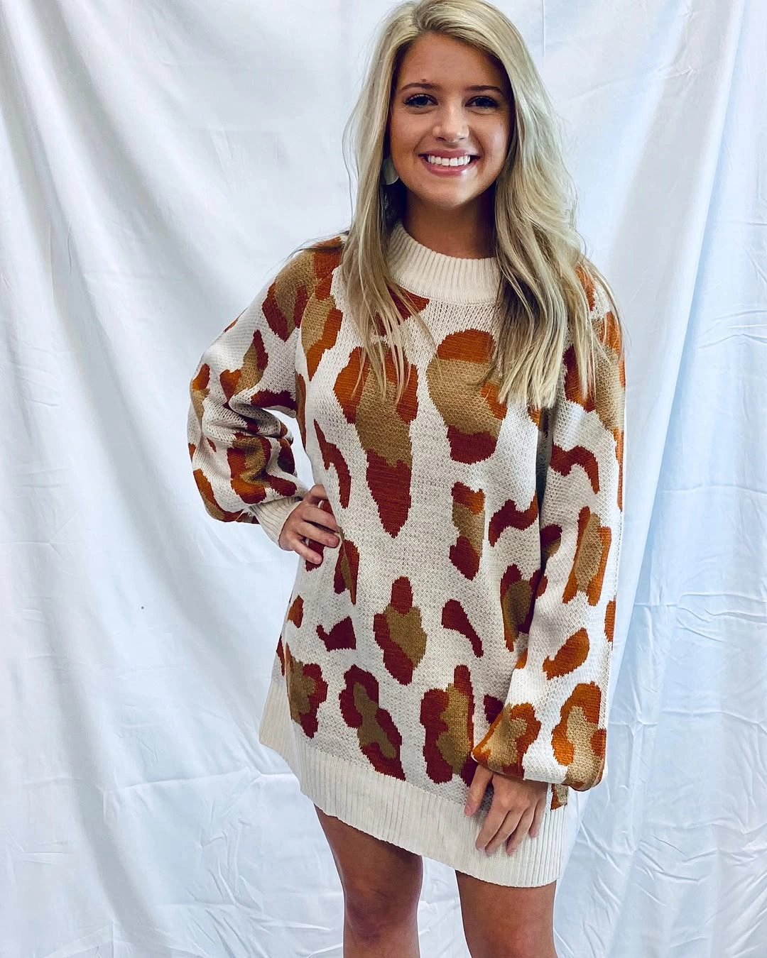 fall sweater dress outfits 2026 + Abstract Earth-Tone Knit for an Easygoing Fall Mood