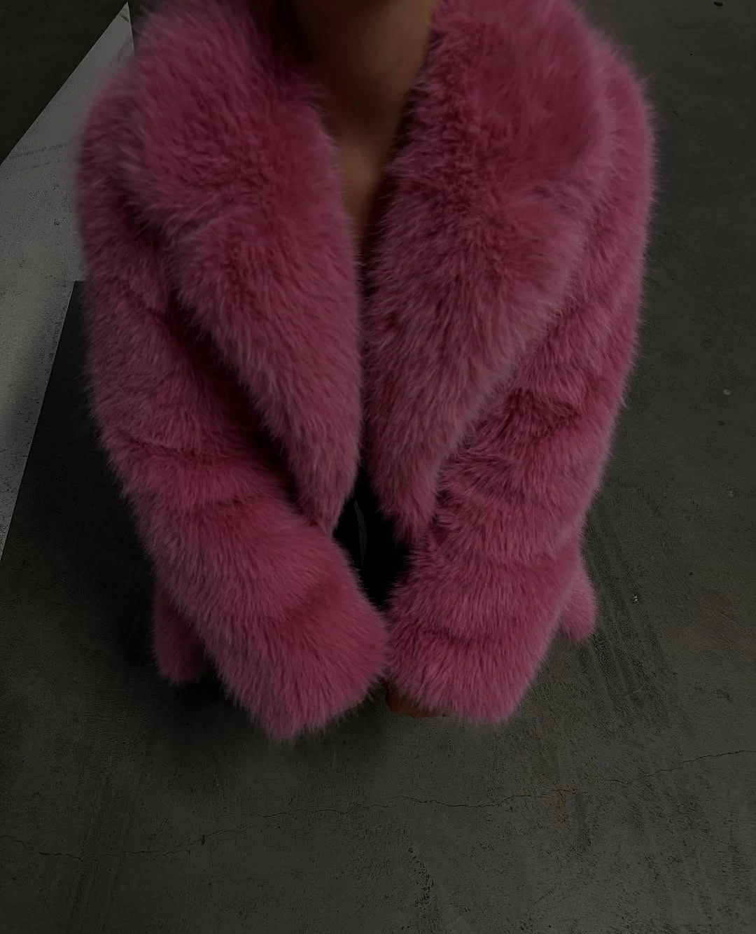 faux fur jacket Saturated Pink Plush Jacket With a Sculpted Collar