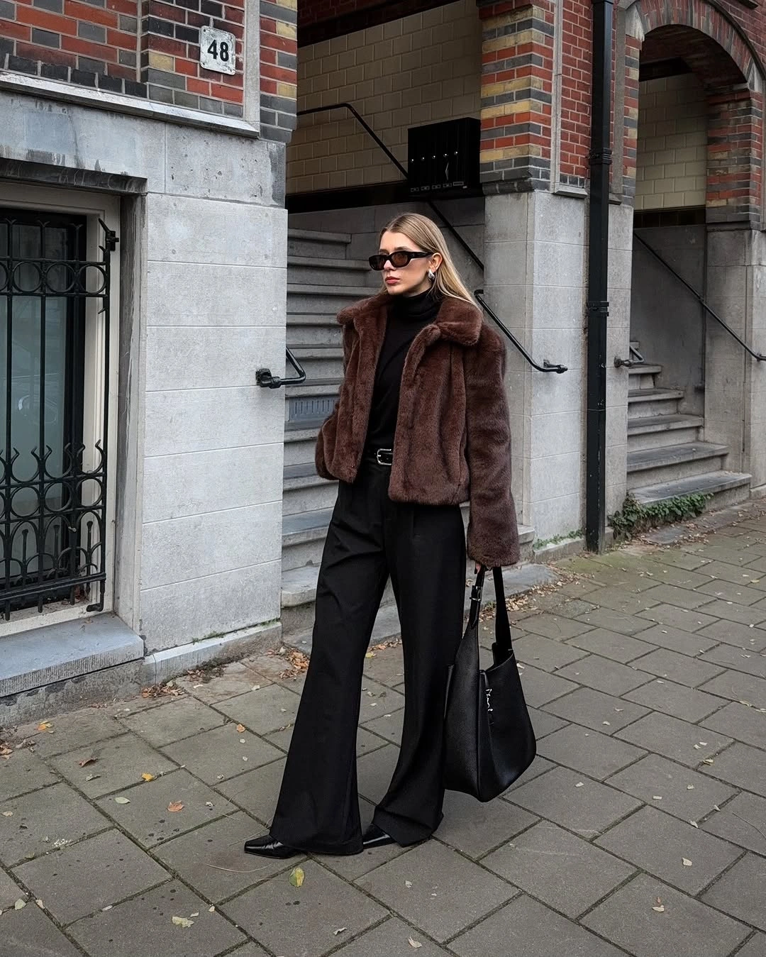faux fur jacket Chocolate Teddy Jacket With Black Tailoring