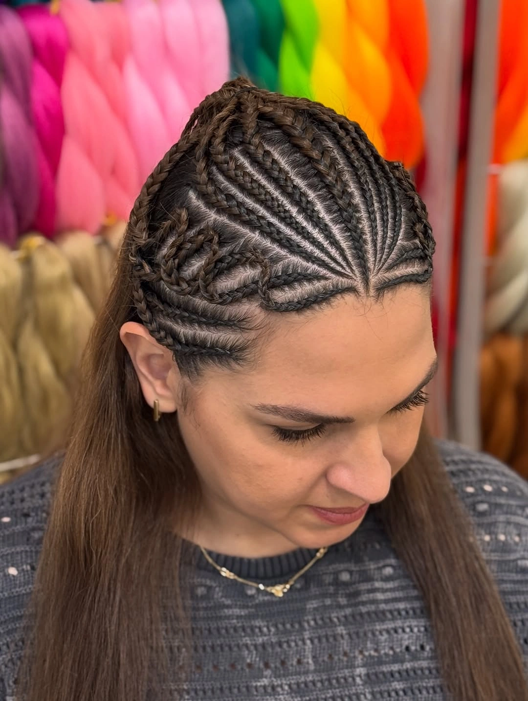 feed in braid hairstyles Heart-Part Feed-In Braids With Loose Straight Lengths