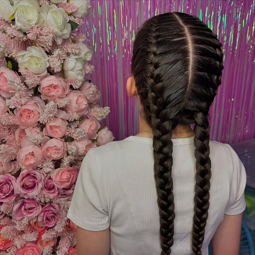 feed in braid hairstyles Simple Double Feed-In Braids With A Party-Ready Finish