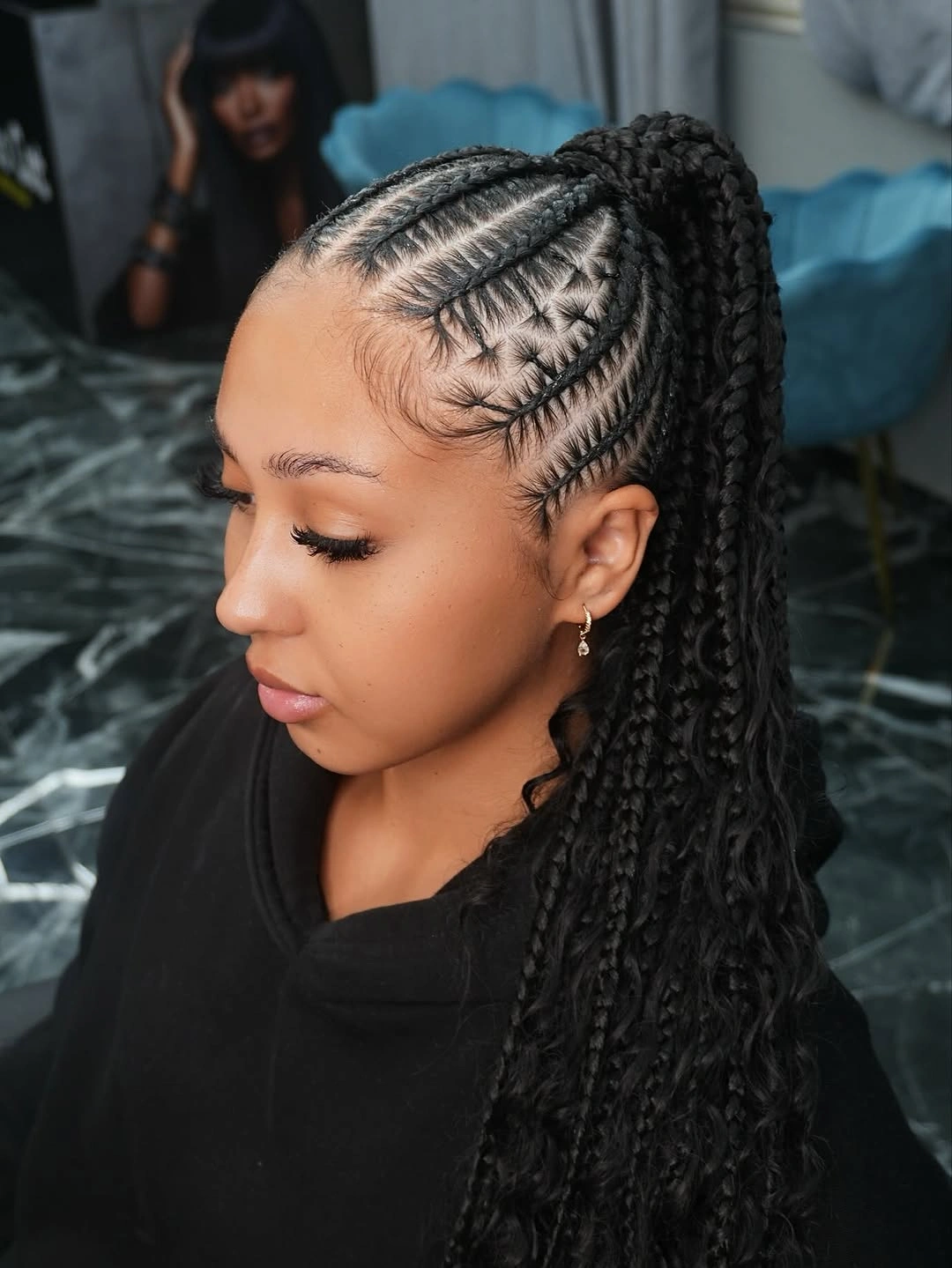 feed in braid hairstyles High Feed-In Ponytail With Curls And Braids