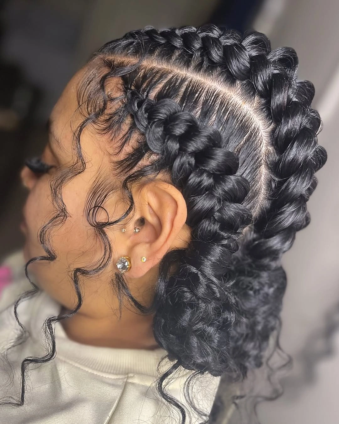 feed in braid hairstyles Chunky Feed-In Braids With Curly Side Pieces