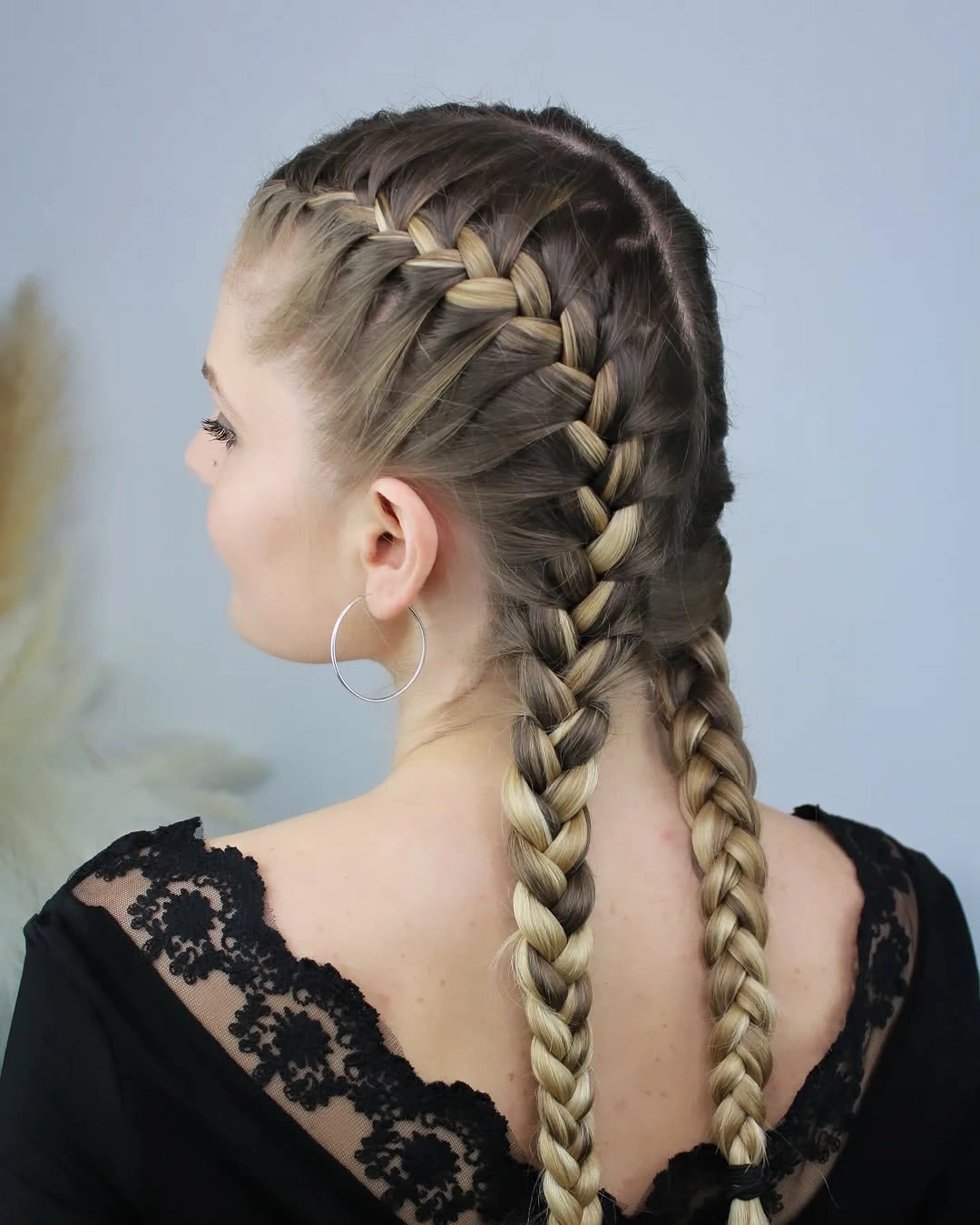 feed in braid hairstyles Double Blonde Feed-In Braids With A Lace Top