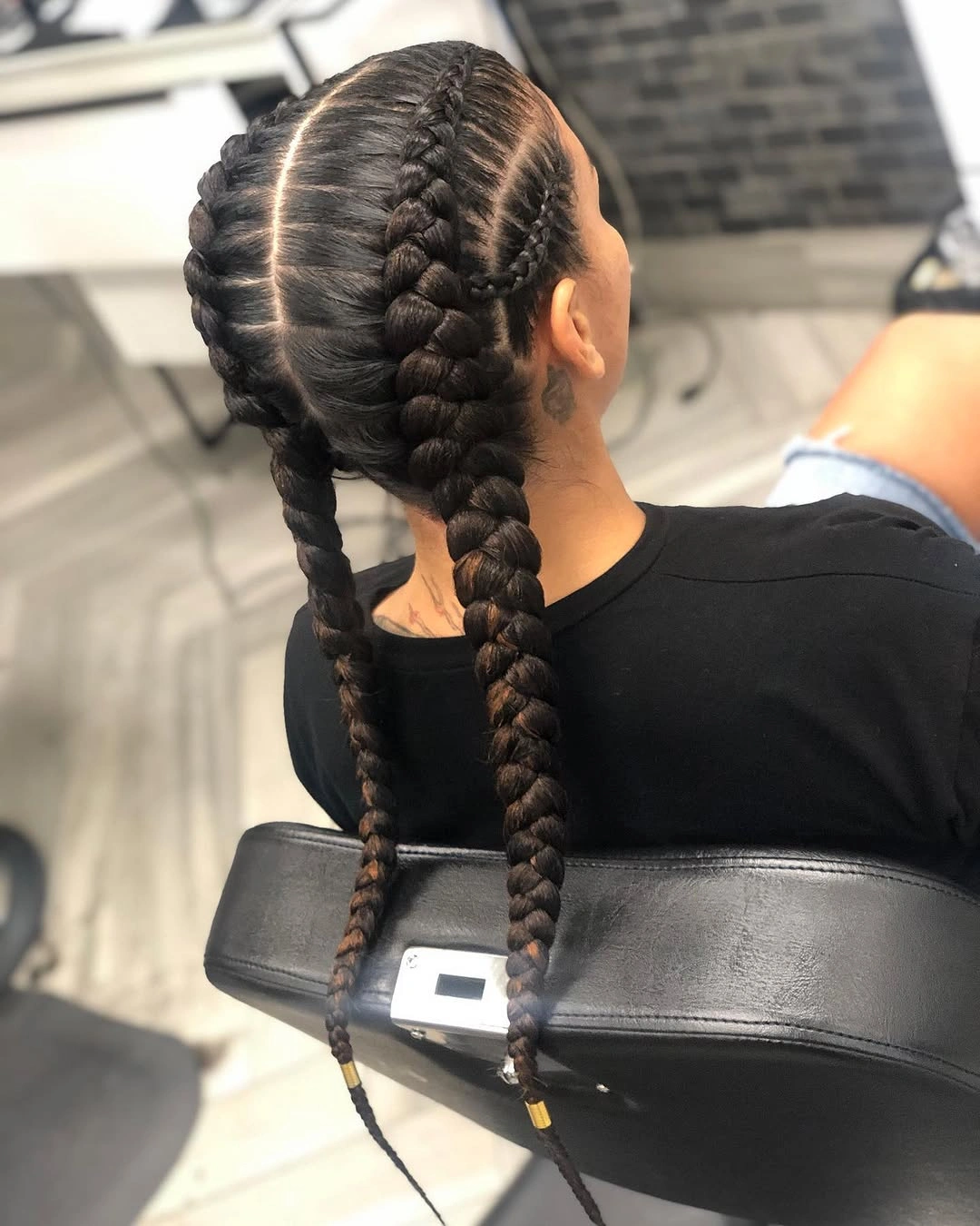 feed in braid hairstyles Classic Two Feed-In Braids With Slim Side Accents