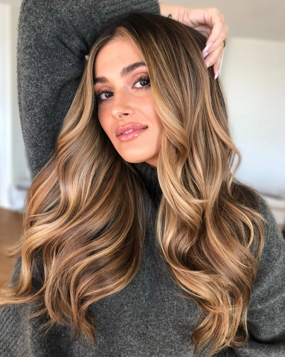 full head babylights blonde on brown hair Caramel Brown Babylights With Soft Glam Waves