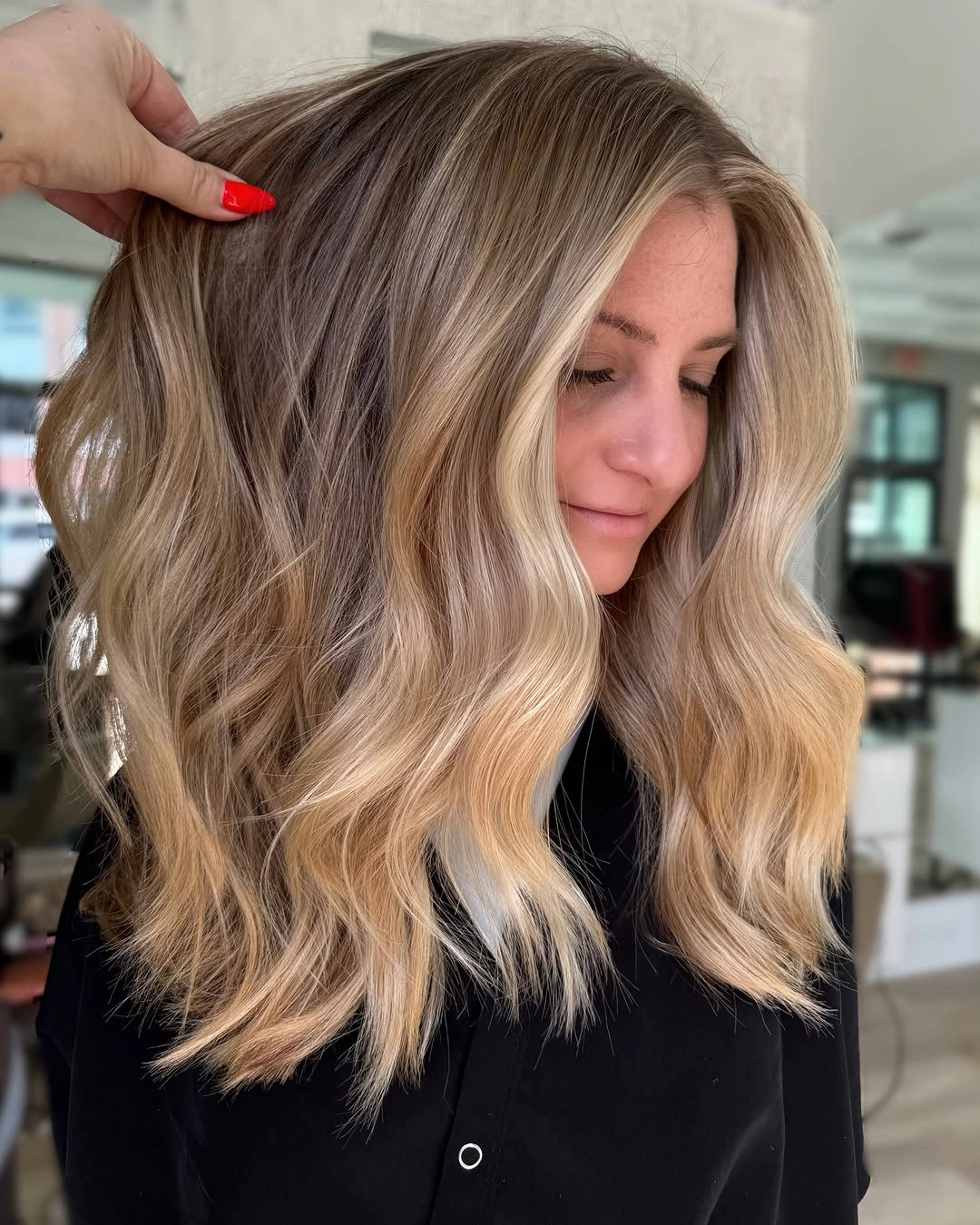 full head babylights blonde on brown hair Soft Vanilla Blonde On A Rooted Medium Cut