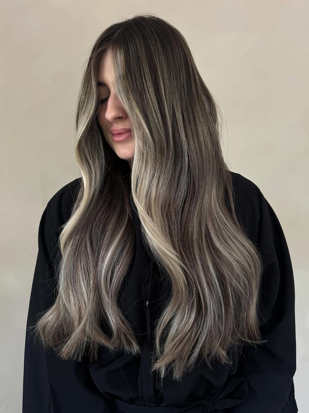 full head babylights blonde on brown hair Deep Brunette With Smoky Blonde Face Framing