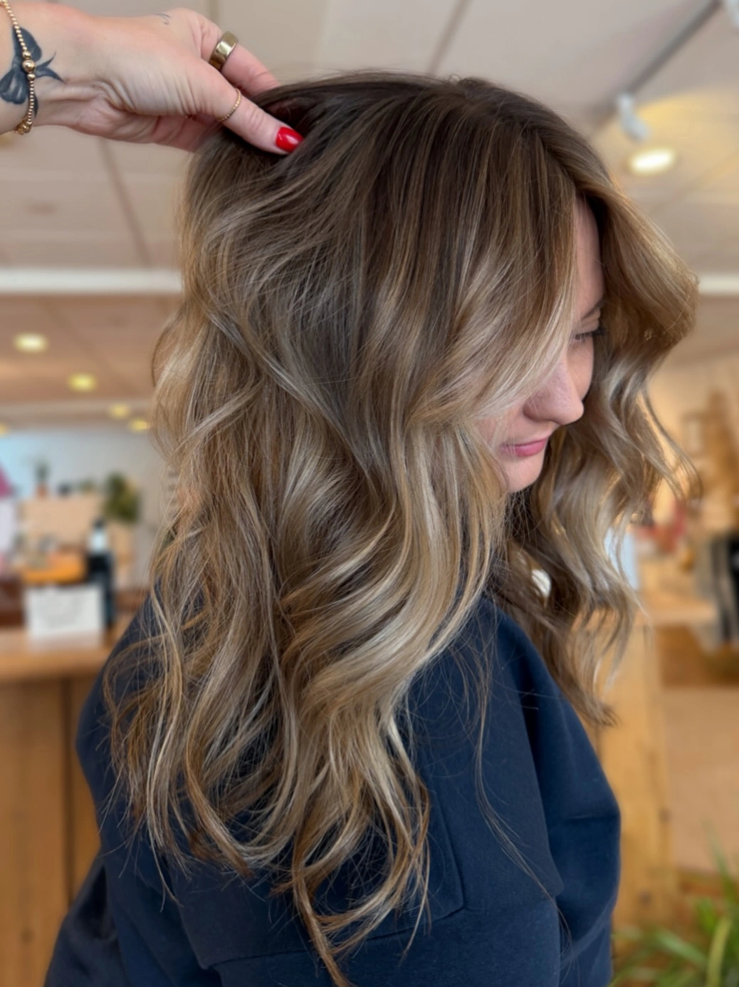 full head babylights blonde on brown hair Warm Bronde Layers With Golden Face Light