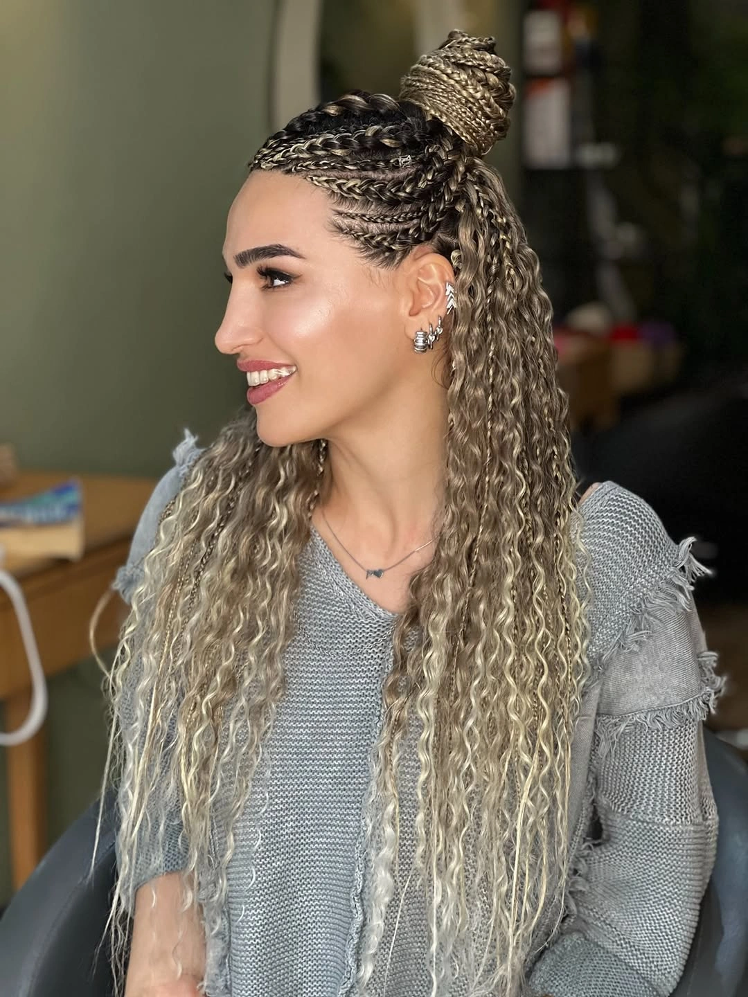 goddess braid Blonde Goddess Braids With A High Wrapped Bun