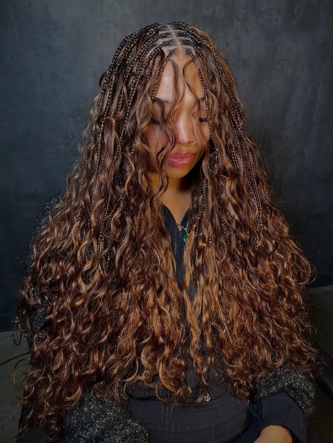 goddess braid Caramel Brunette Goddess Braids With Glossy Layers