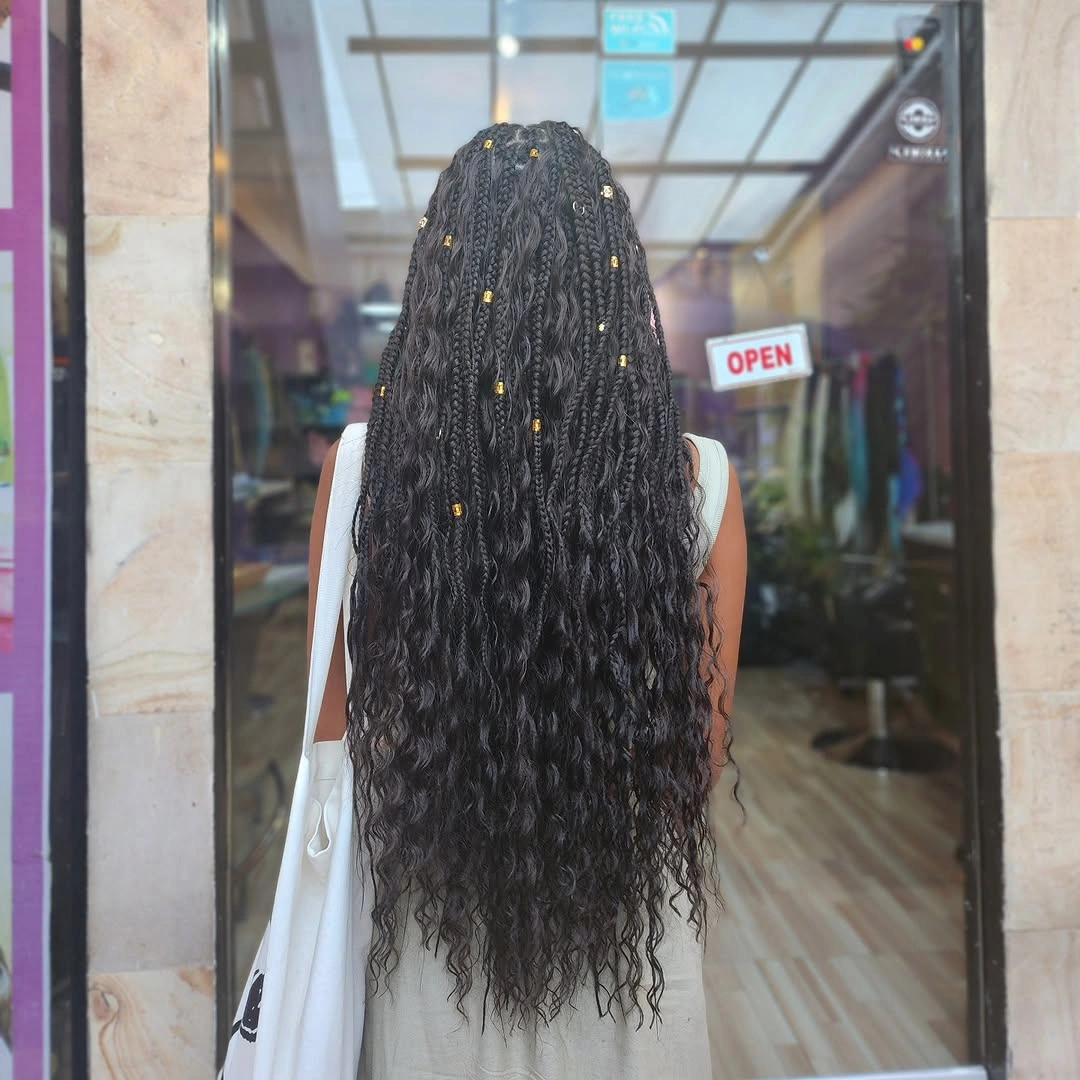 goddess braid Long Black Goddess Braids With Gold Cuffs