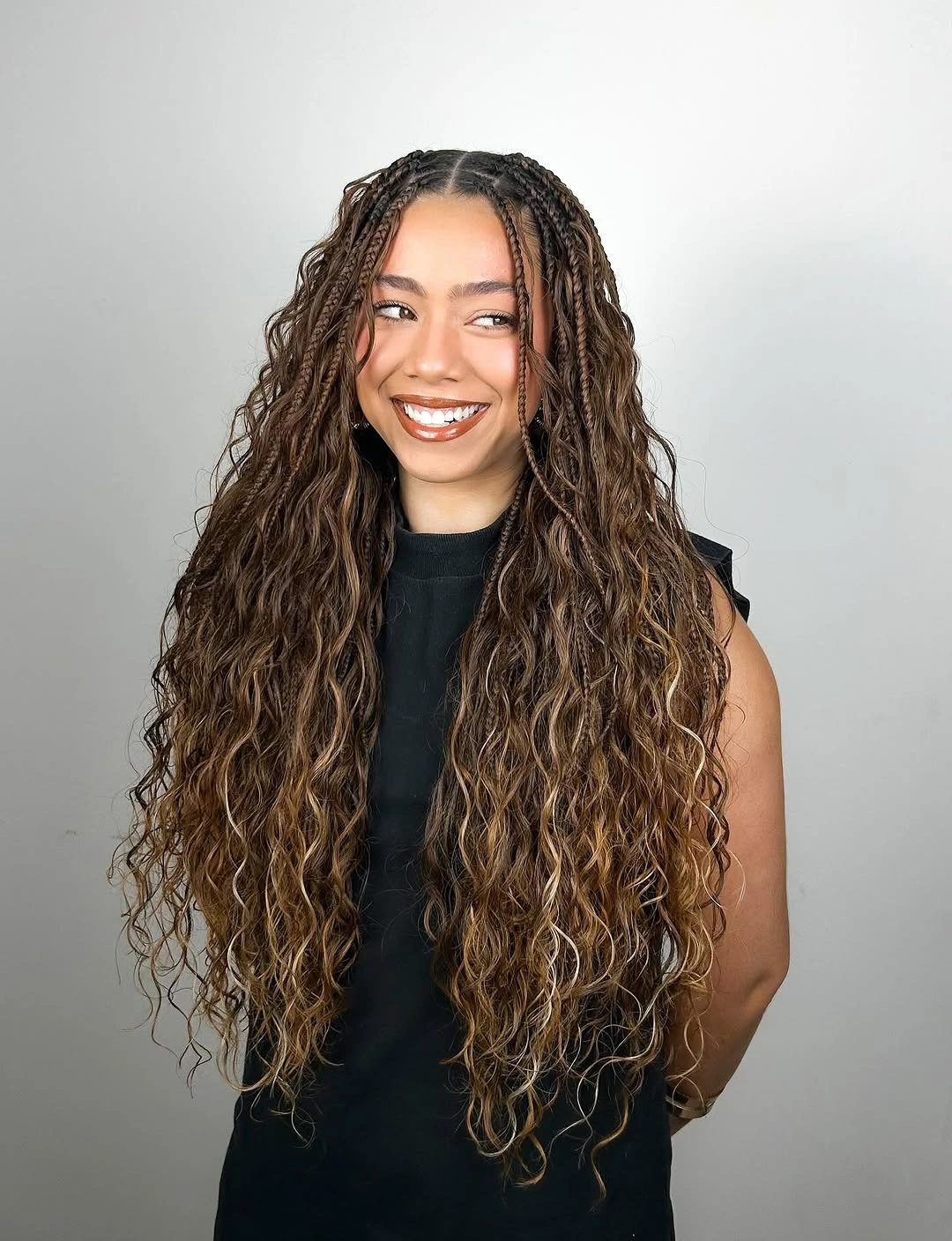 goddess braid Honey Brown Goddess Braids With A Bright Smile Finish