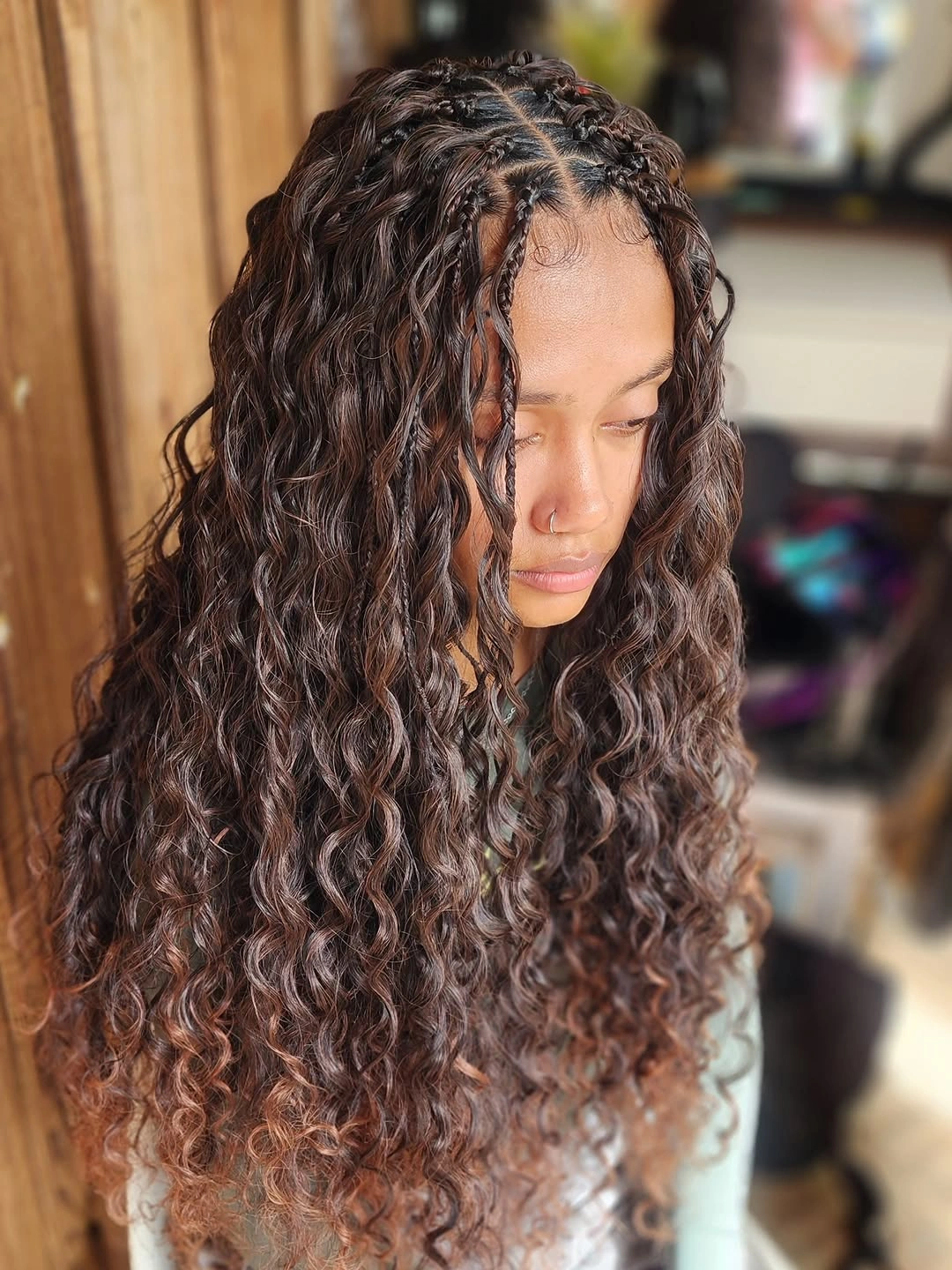 goddess braid Soft Brown Goddess Braids With A Natural Curly Finish