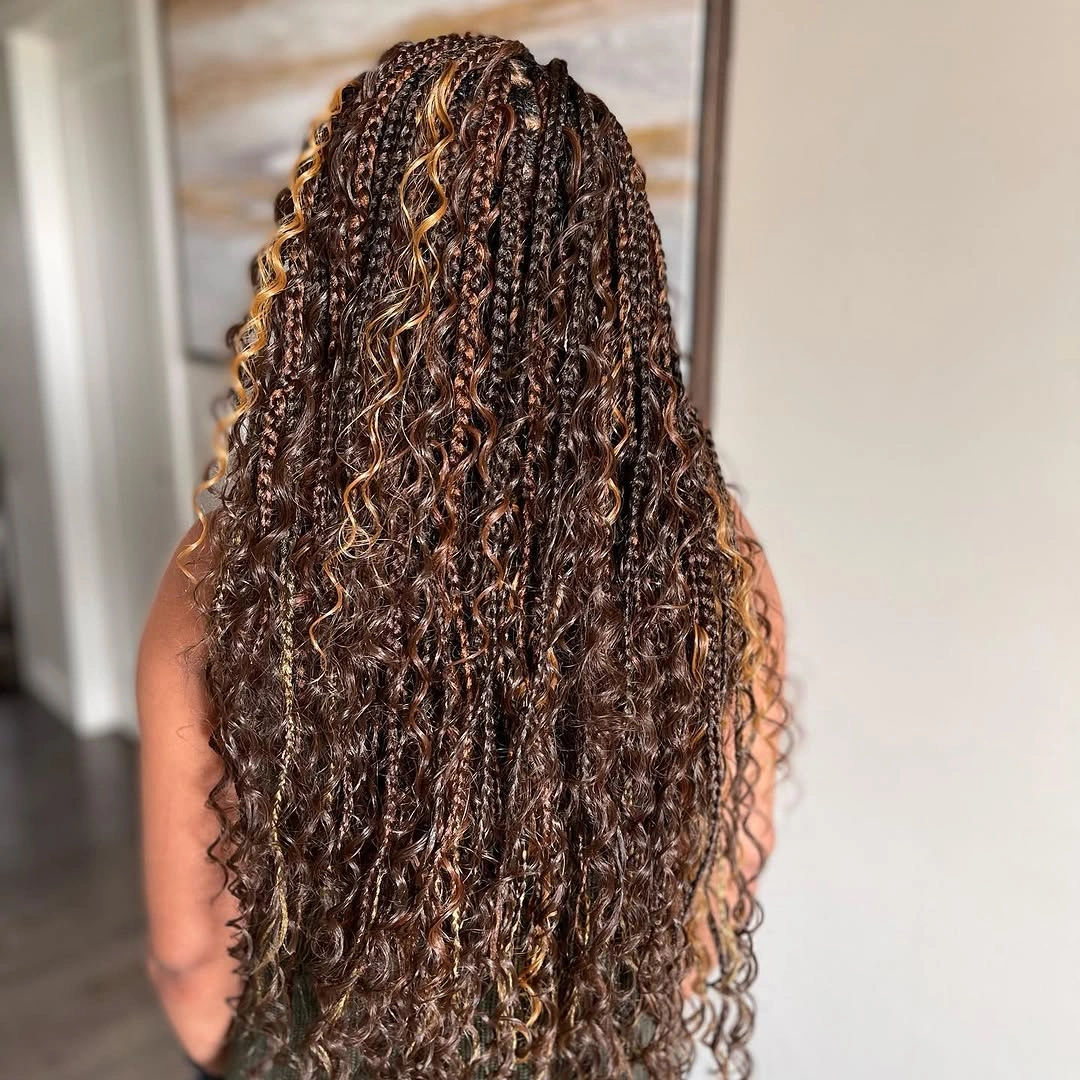 goddess braid Chocolate Goddess Braids With Blonde Ribbon Highlights