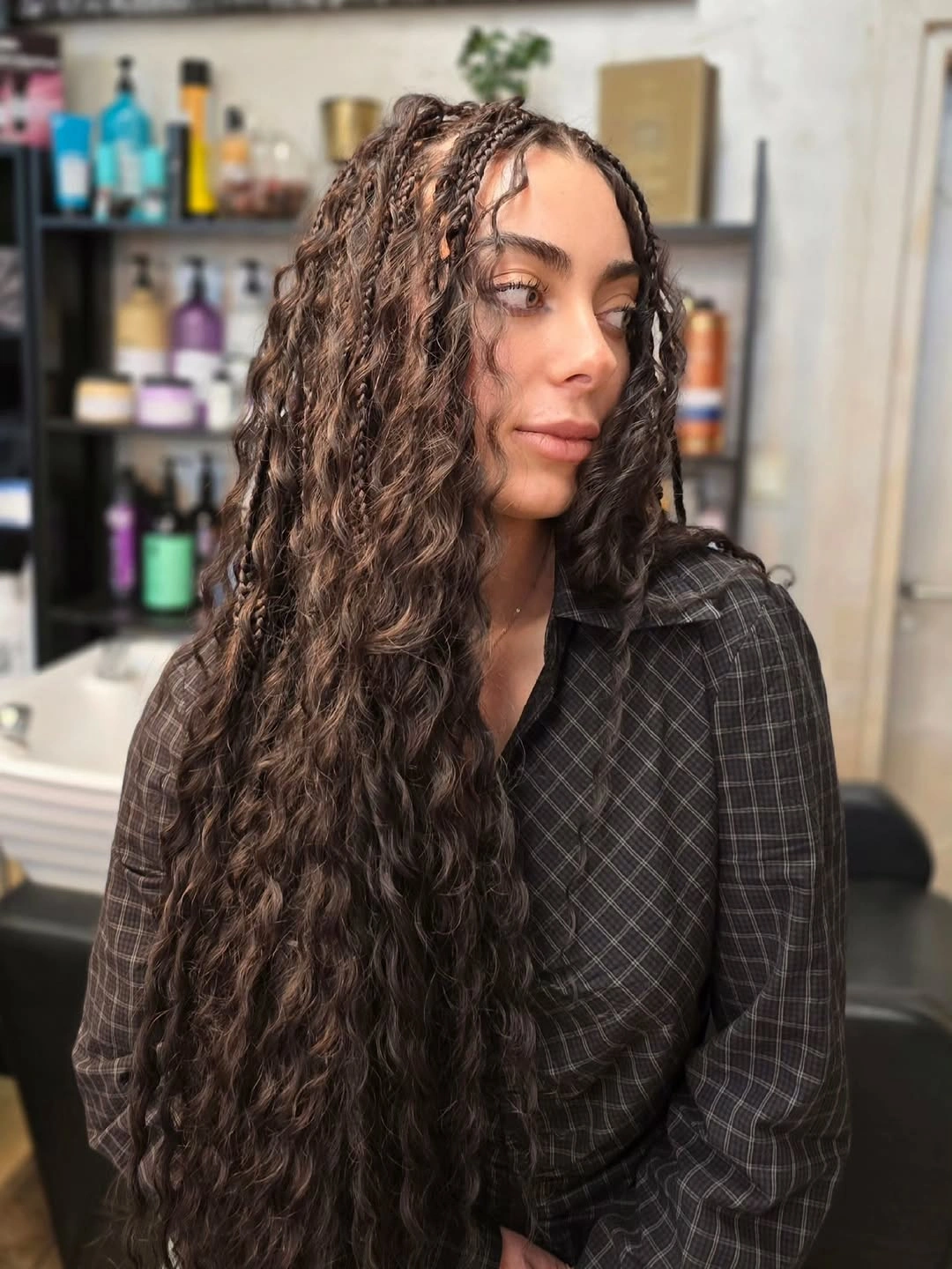 goddess braid Dark Brunette Goddess Braids With Natural Volume