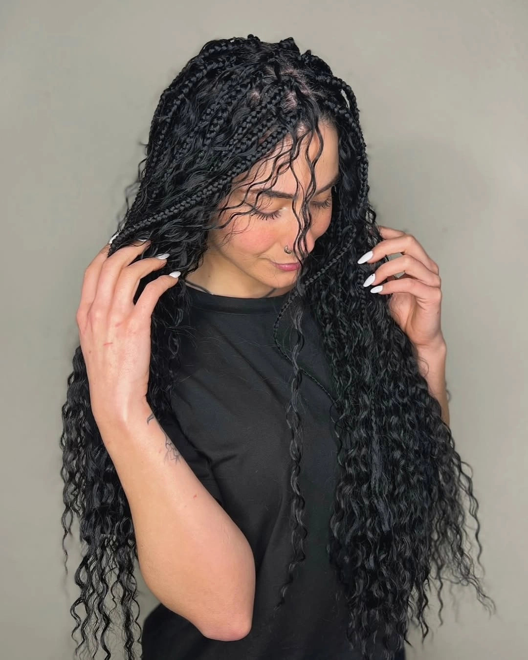 goddess braid Jet Black Goddess Braids With Wet-Look Curls