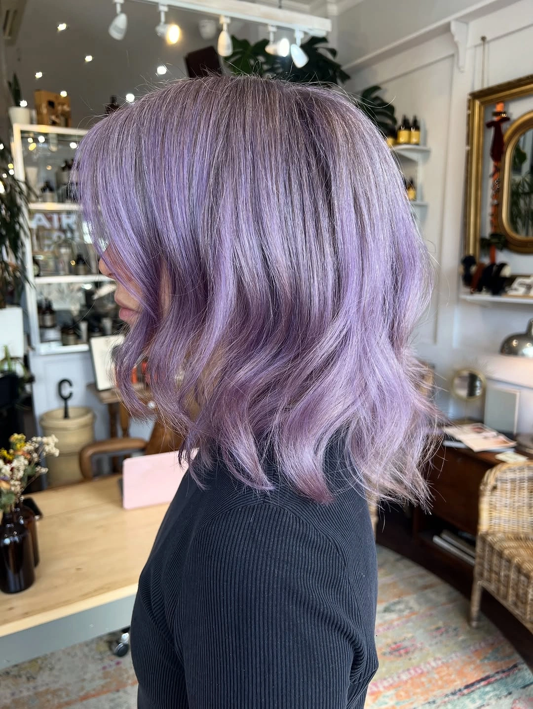 hair lowlights color ideas and inspiration Smoky Lavender Lob With Violet Lowlights