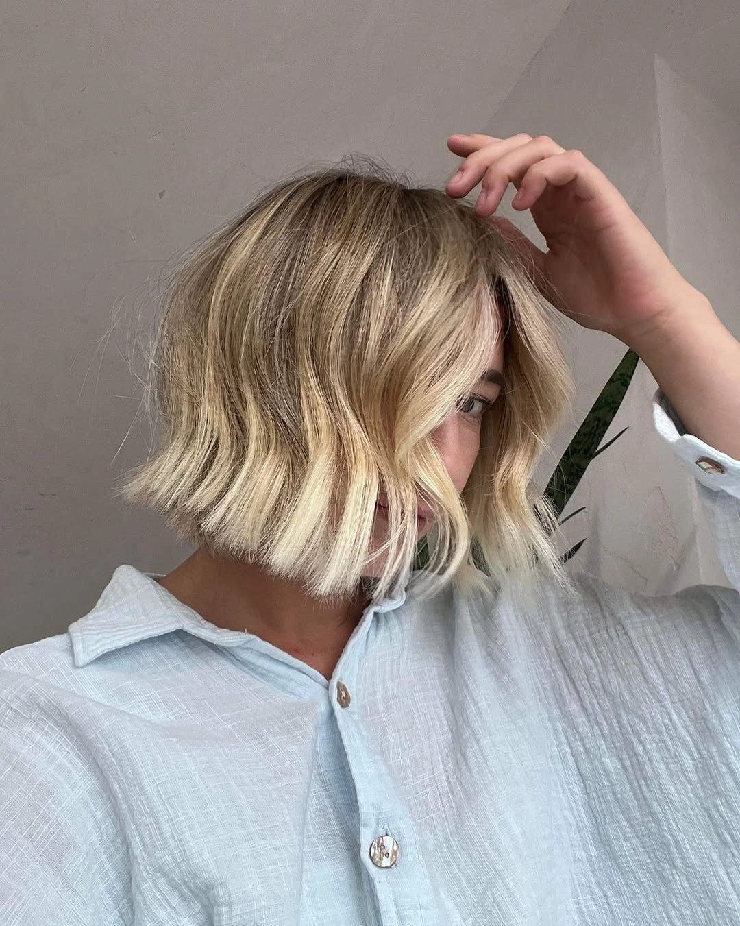 hair lowlights color ideas and inspiration Sandy Blonde Bob With Beige Interior Depth