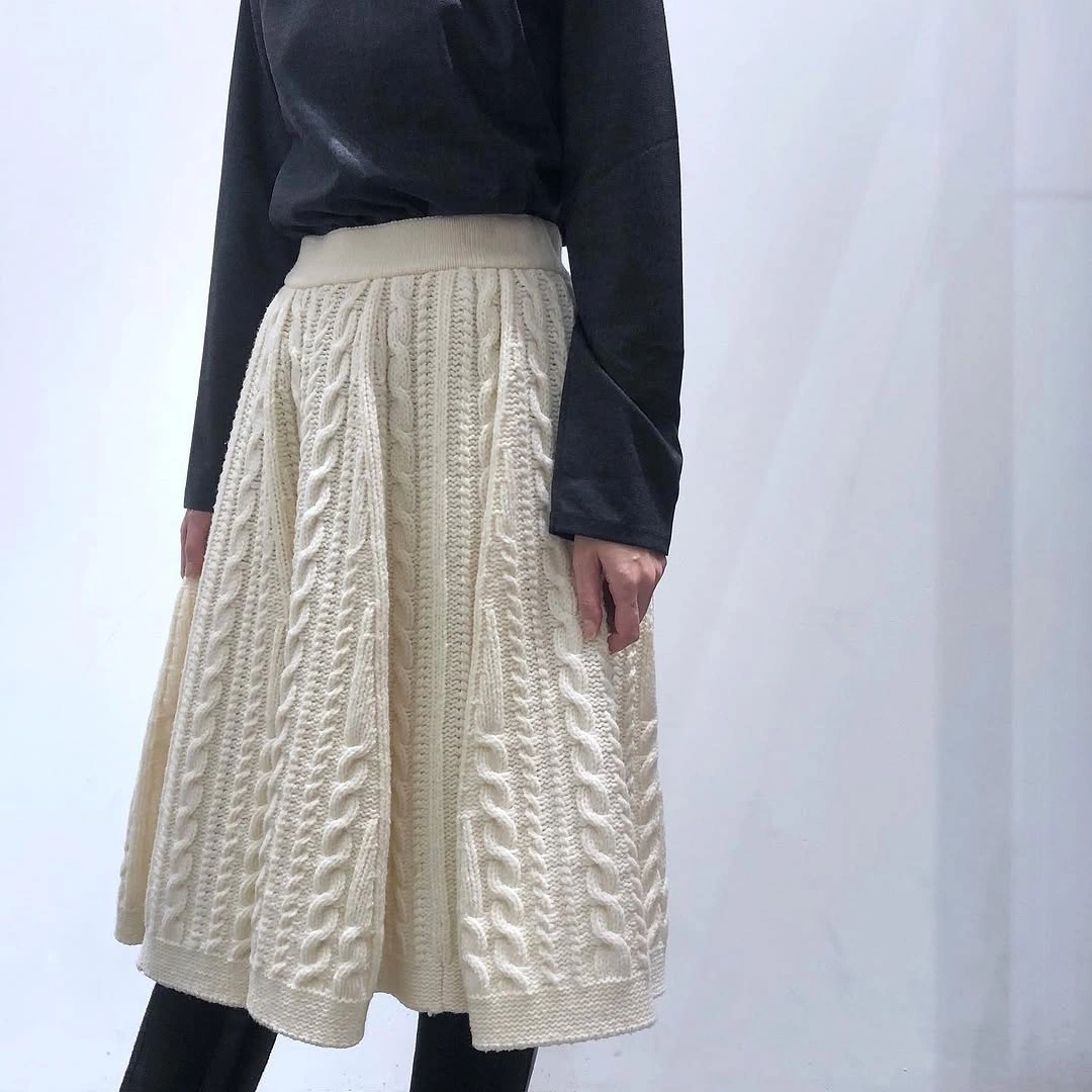 knit skirt outfits fall 2026 + Cable Knit Midi Skirt With A Black Top