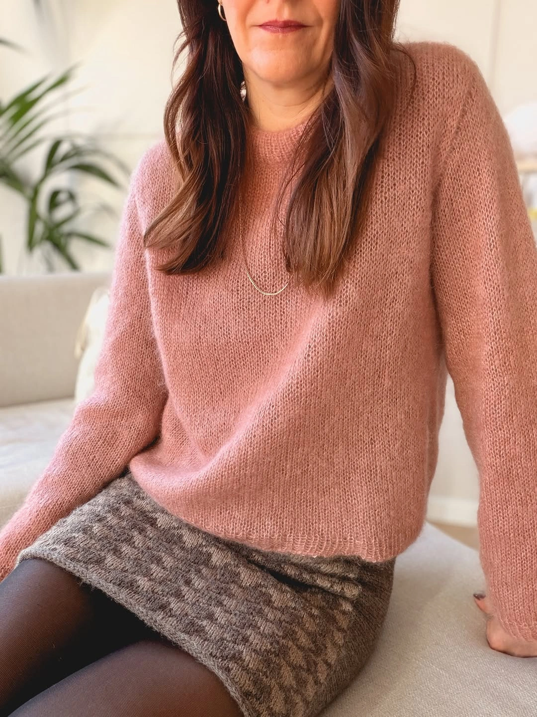 knit skirt outfits fall 2026 + Blush Sweater With A Grey Knit Mini