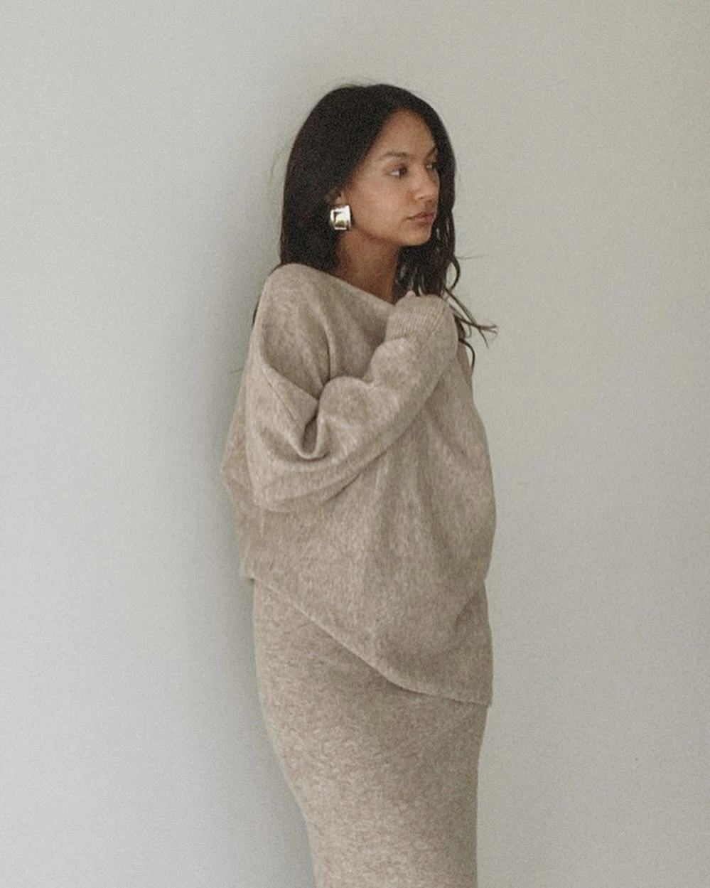 knit skirt outfits fall 2026 + Beige Sweater Set For Quiet Luxury Days