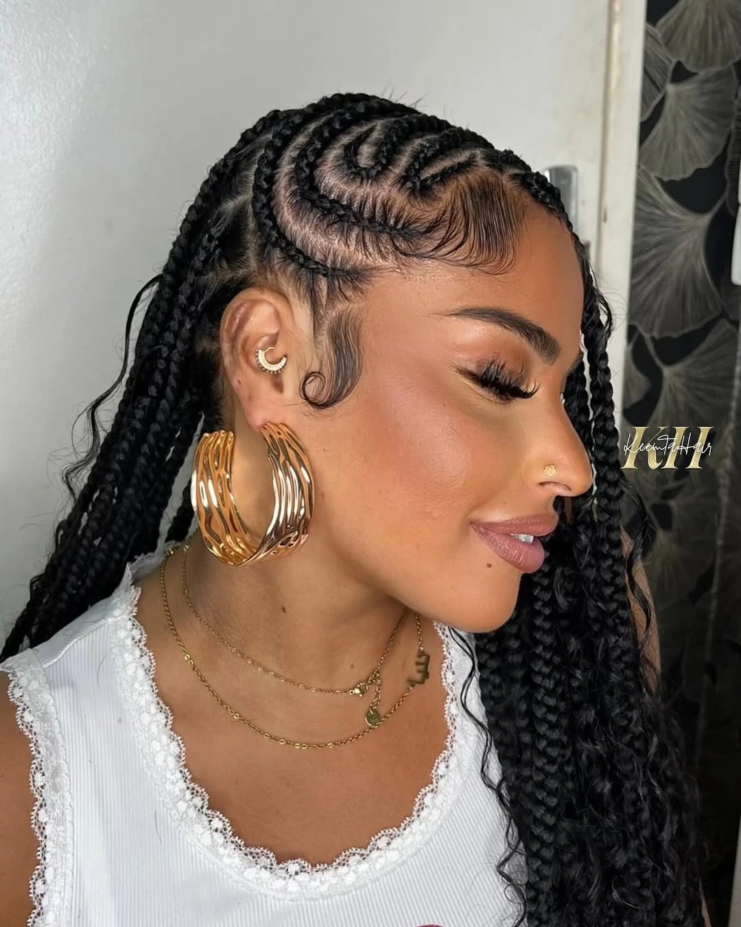 lemonade braid hairstyle Romantic Boho Lemonade Braids With Hoop Earrings