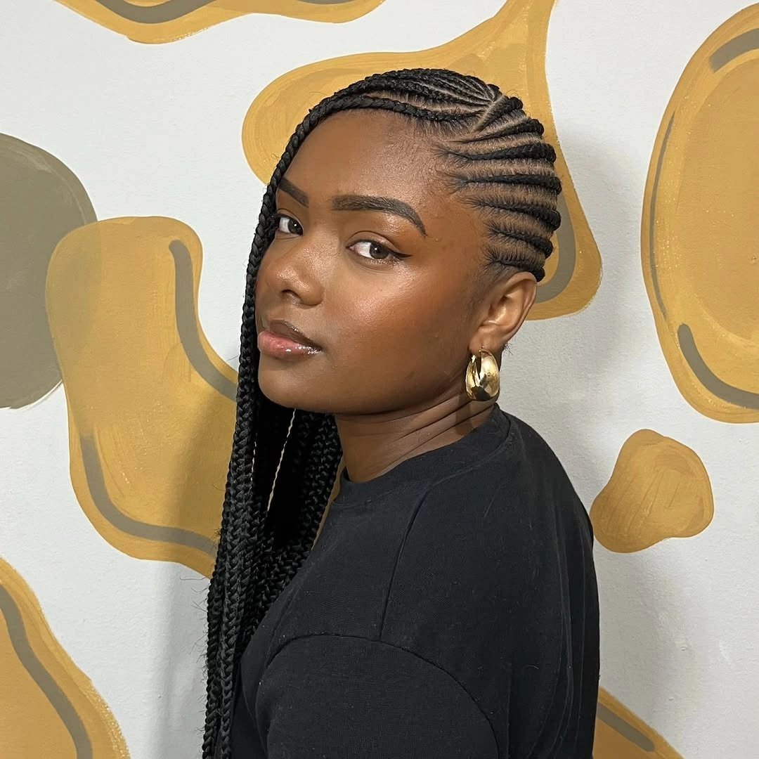 lemonade braid hairstyle Classic Long Lemonade Braids With Clean Side Rows