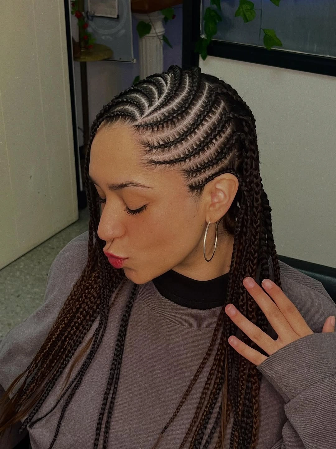 lemonade braid hairstyle Long Brown Lemonade Braids With Glossy Rows