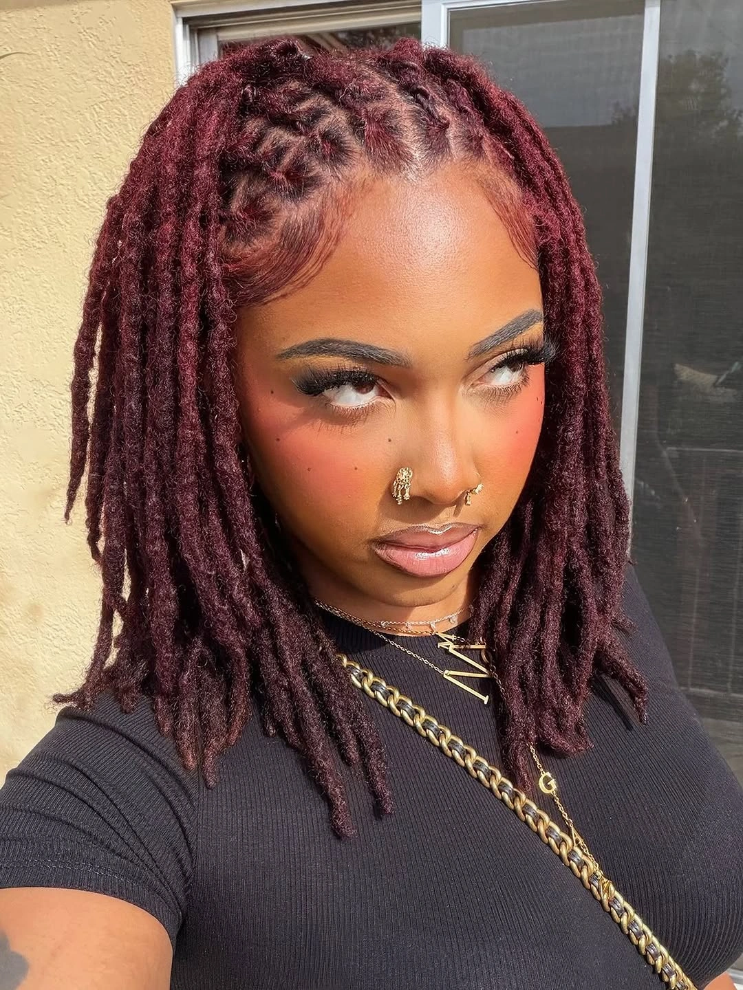 locs hairstyles for black women Burgundy Shoulder Locs With Soft Glam Attitude