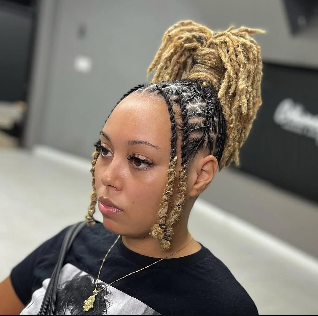 locs hairstyles for black women Blonde High Ponytail Locs With Braided Sides