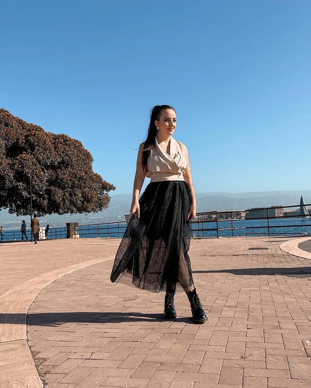 midi skirt fall outfit 2026 + Black Lace Midi Skirt With a Blush Wrap Top