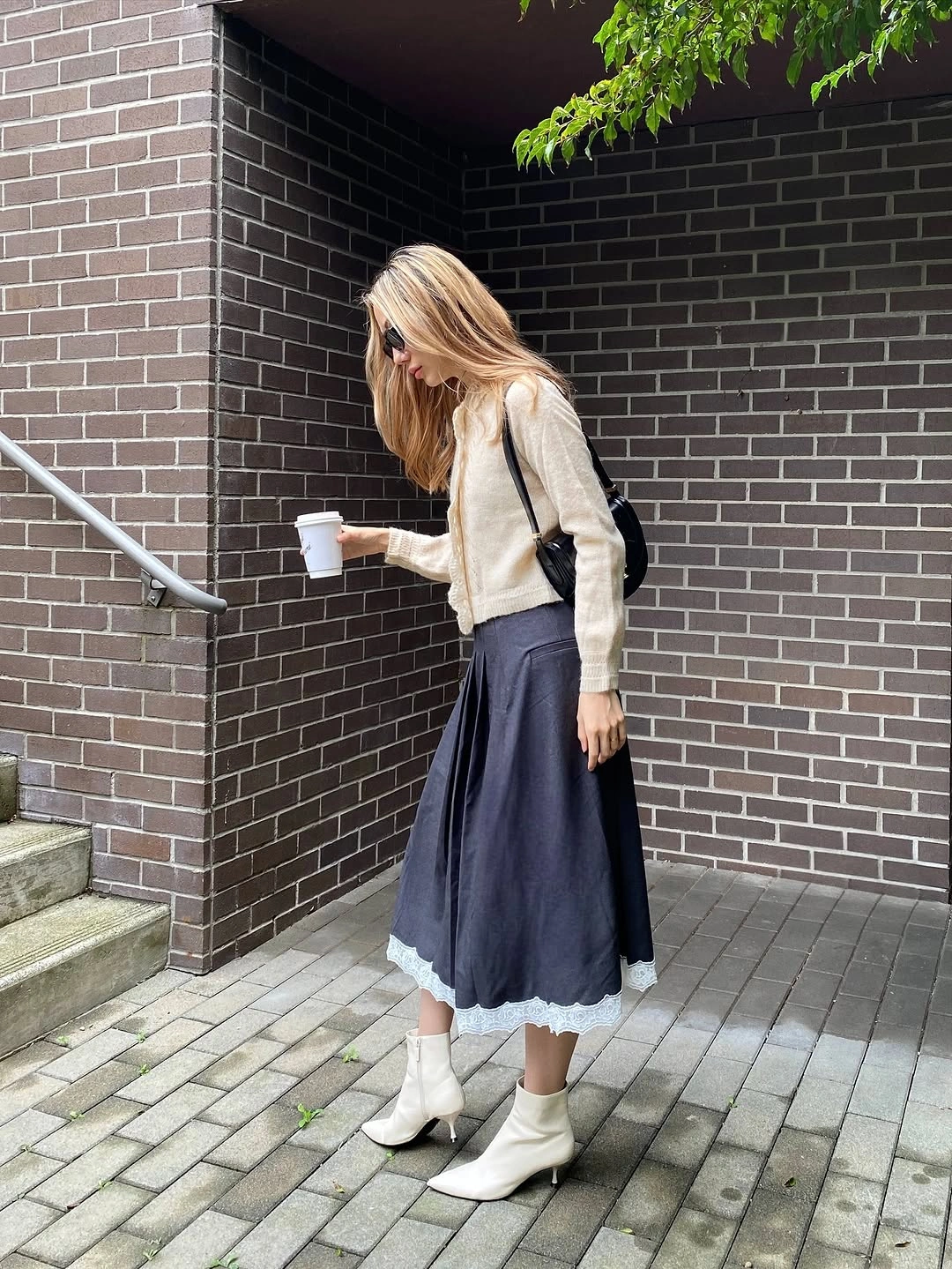 modest fall outfits 2026 + Lace-Trim Midi Skirt with Cream Boots