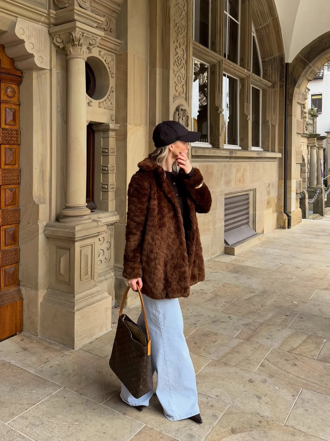 modest fall outfits 2026 + Faux Fur and Wide-Leg Jeans for a Rich Fall Palette