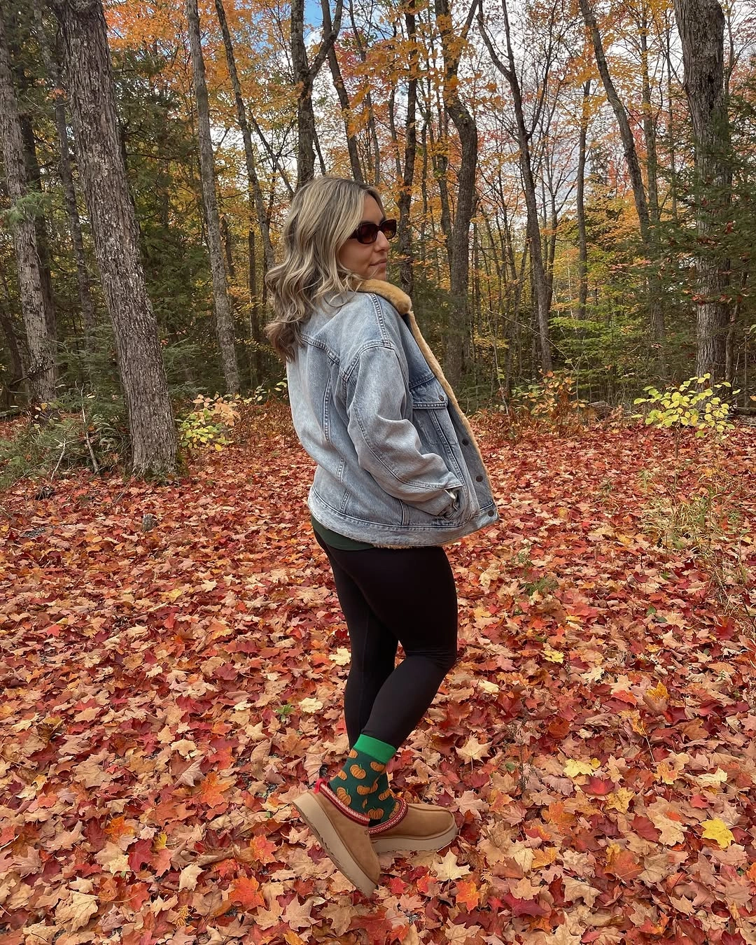 modest fall outfits 2026 + Denim Jacket and Leggings for Leaf-Crunching Weekends