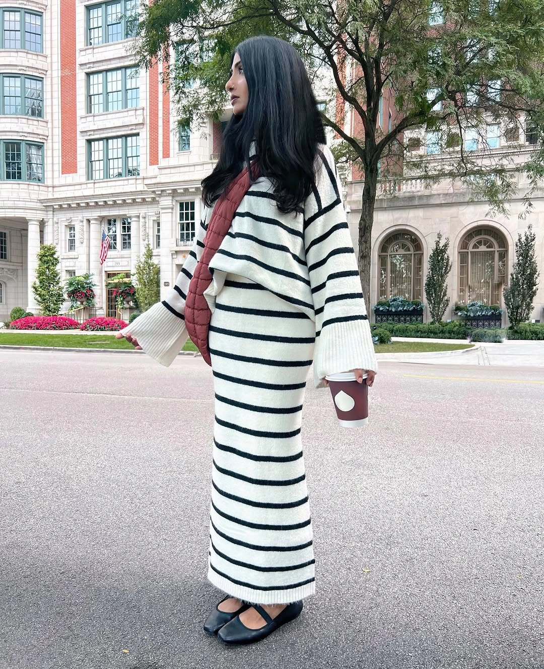 modest fall outfits 2026 + Striped Knitwear and a Long Skirt for City Days