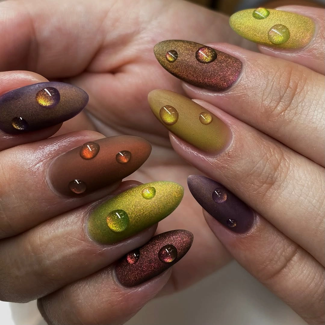 september nail art ideas 2026 Earthy Matte Nails with Metallic Dot Accents