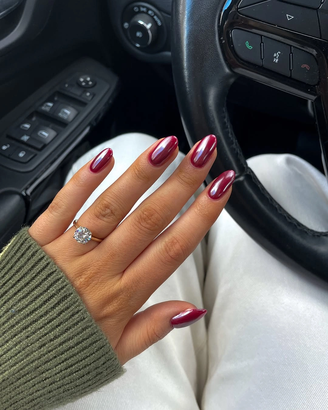 september nails color 2026 Burgundy Nails with a Pale Swirl Accent